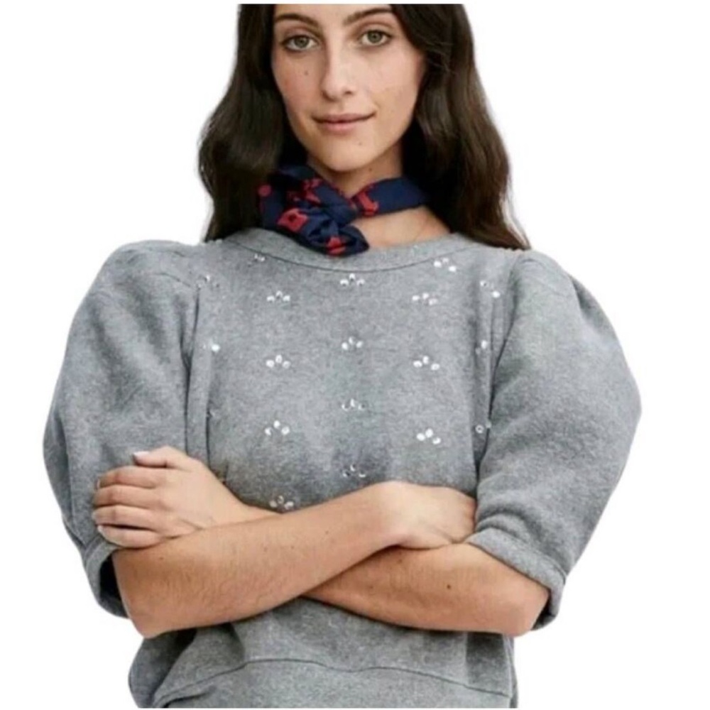 Anthropologie Clare V rhinestone embellished puff sleeve sweatshirt